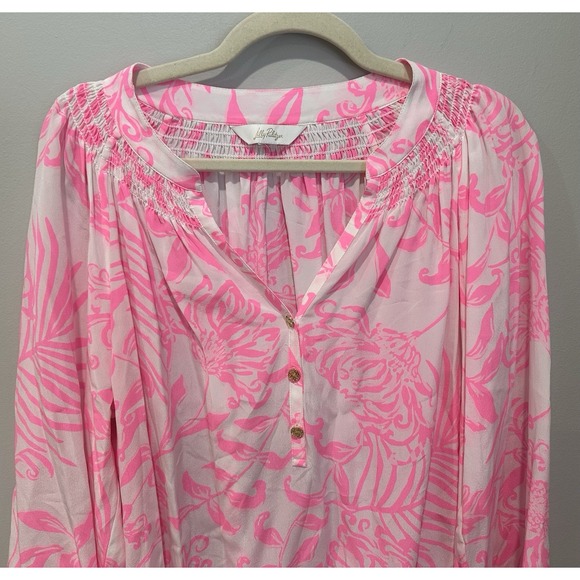 Lilly Pulitzer Elsa Silk Top Rousseau Pink Glisten In The Sun Size Large - Picture 2 of 5